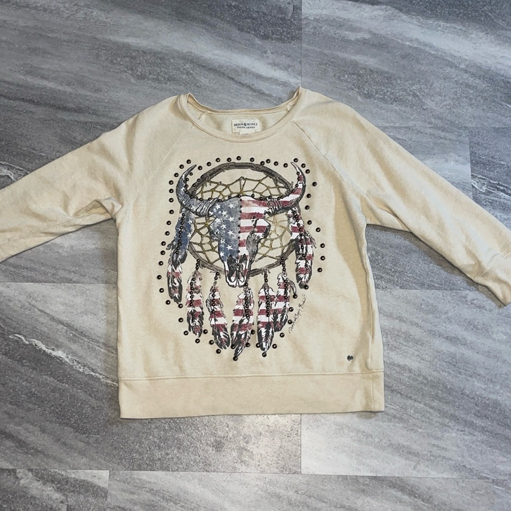 Denim & Supply Ralph Lauren Womens Dream Catcher Studded Sweatshirt Size M